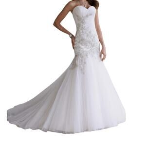 David Tutera for Mon Cheri Ciprianna Wedding Dress Ivory Lace Tulle Size 16